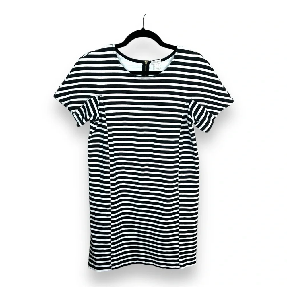 SMALL J CREW STRIPED DRESS BLACK WHITE PREPPY CASUAL SHEATH SHORT SLEEVE